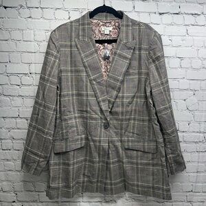 NEW Sundance Whitman Gray Plaid blazer Cotton Linen Sz XXL NWOT